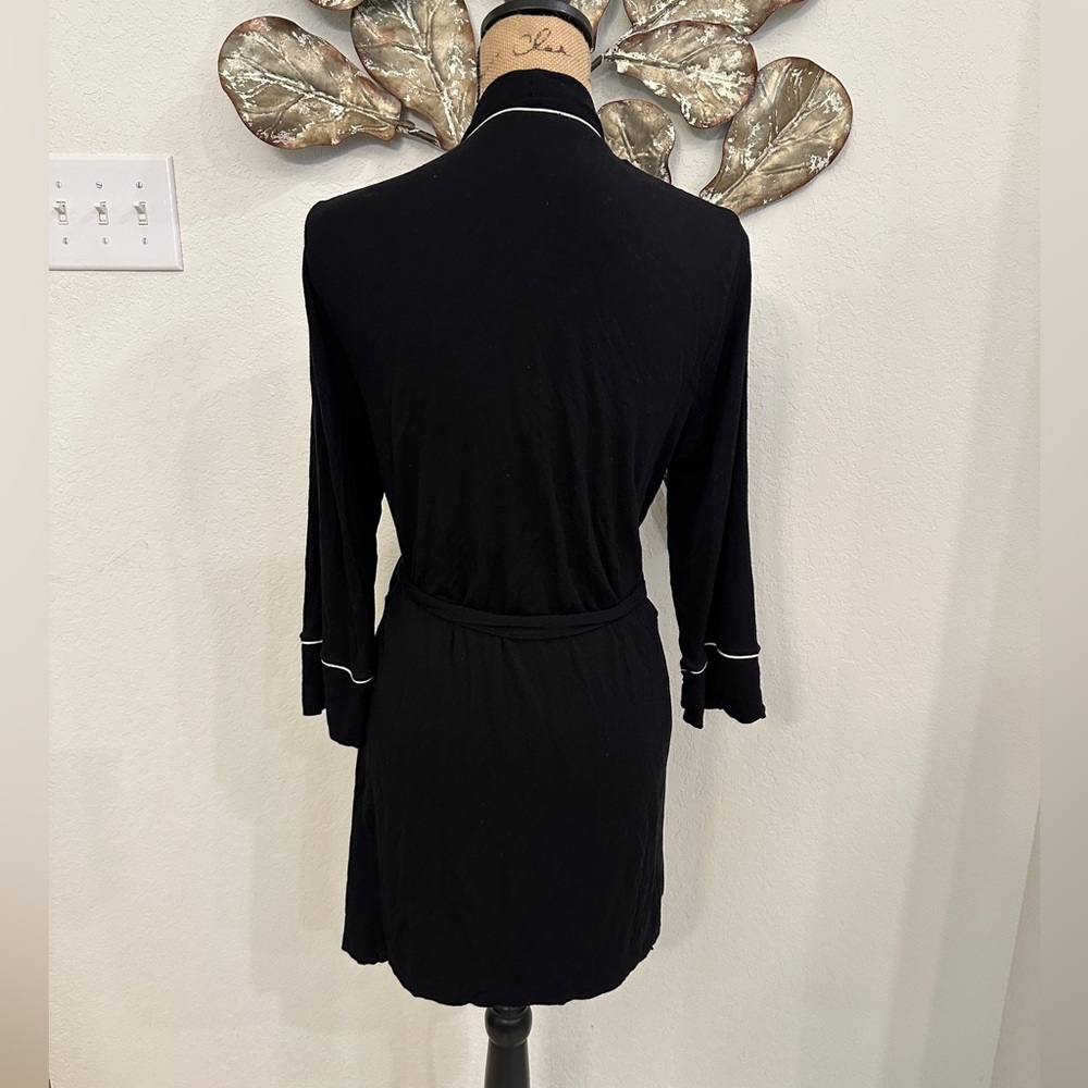 Étam Paris Black Belted Robe with White Piping Trim – Size M - Picture 5 of 8